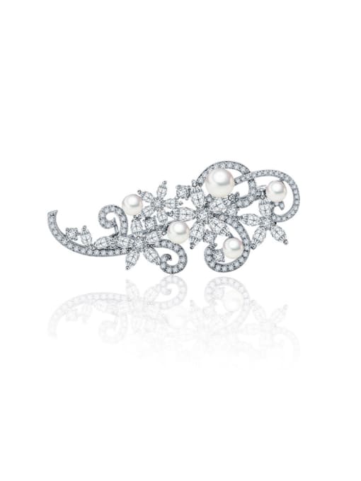 BLING SU Copper inlaid AAA zircon synthetic pearl shaped Brooch 0