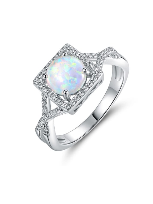 White Square Opal Stone Engagement Ring
