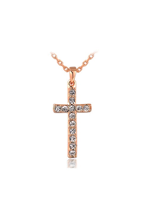 Rose Gold Trendy Cross Shaped Austria Crystal Necklace