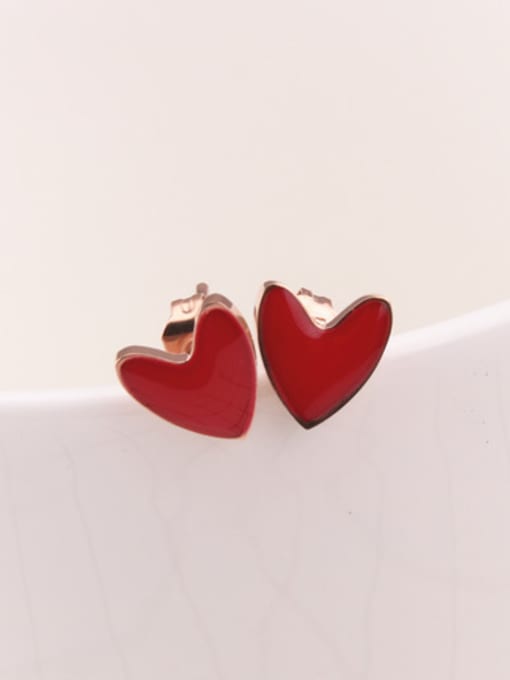 GROSE Red Enamel Heart Shaped Stud Earrings