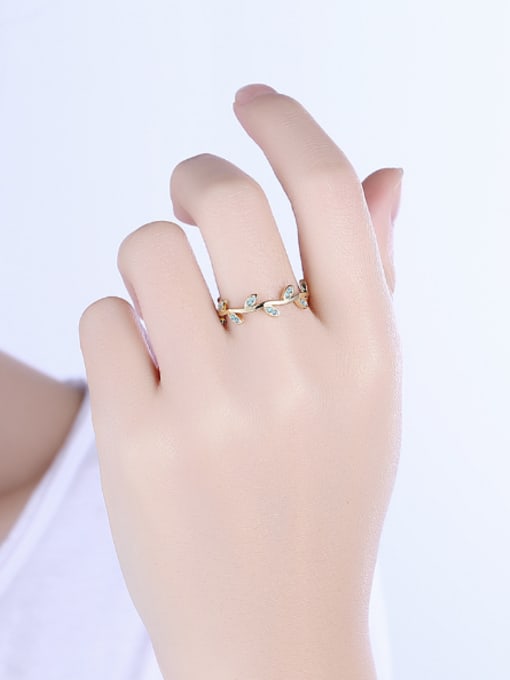 OUXI Personalized Tiny Turquoise Leaves Ring 2