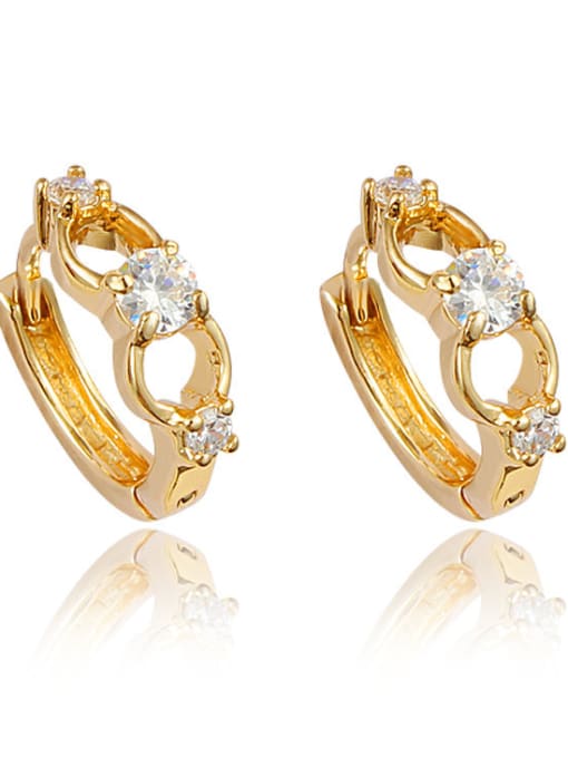 SANTIAGO Creative 18K Gold Plated Geometric Shaped Zircon Clip Earrings 1