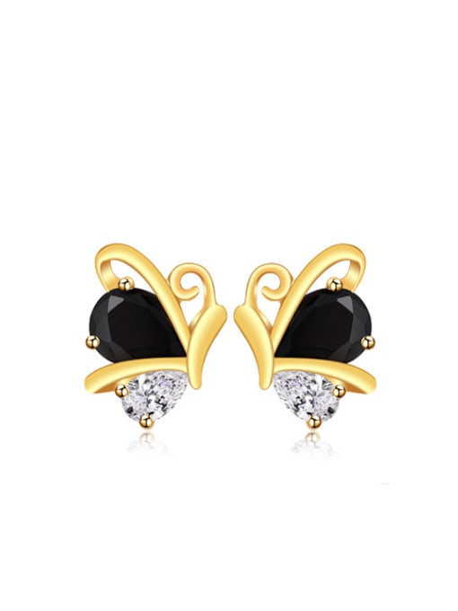 XP Copper Alloy 24K Gold Plated Ethnic style Butterfly Zircon Stud clip on earring 0