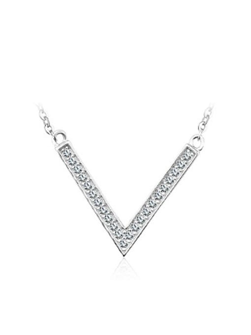 OUXI Simple V-shaped Pendant Zircon Necklace