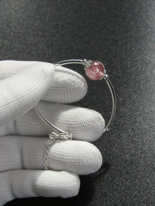 Peng Yuan Simple Pink Stone Silver Bracelet 2