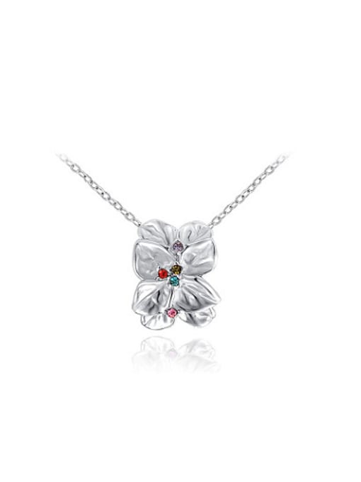 Platinum Elegant Flower Petal Shaped Austria Crystal Necklace