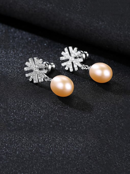 Pink-3C02 925 Sterling Silver With Platinum Plated Simplistic Snowflake Drop Earrings