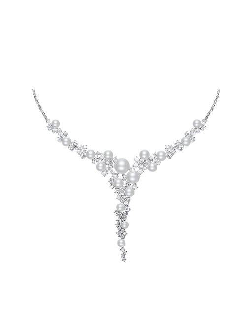 CEIDAI Fashion Elegant Artificial Pearls Zircon Necklace 0