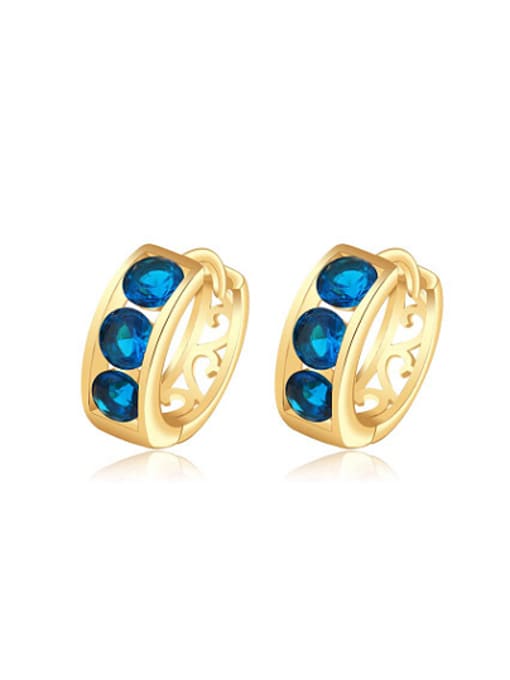 blue Copper Alloy 24K Gold Plated Fashion Small Zircon Clip clip on earring