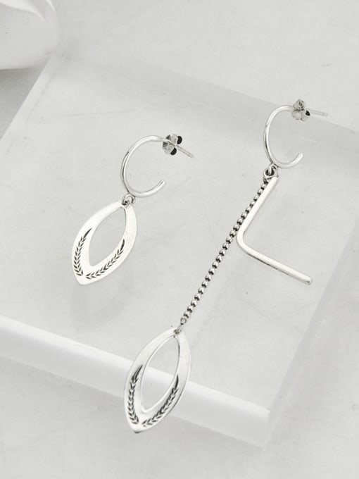 SHUI Vintage Sterling Silver With Hollow Simplistic Irregular Threader Earrings 1
