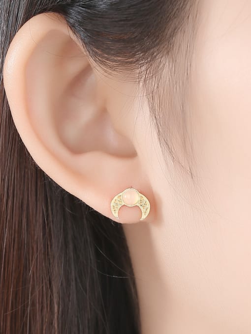 CCUI 925 Sterling Silver With Opal Cute Moon Stud Earrings 1
