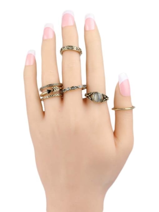 Gujin Retro style White Opal Antique Gold Plated Alloy Ring Set 1