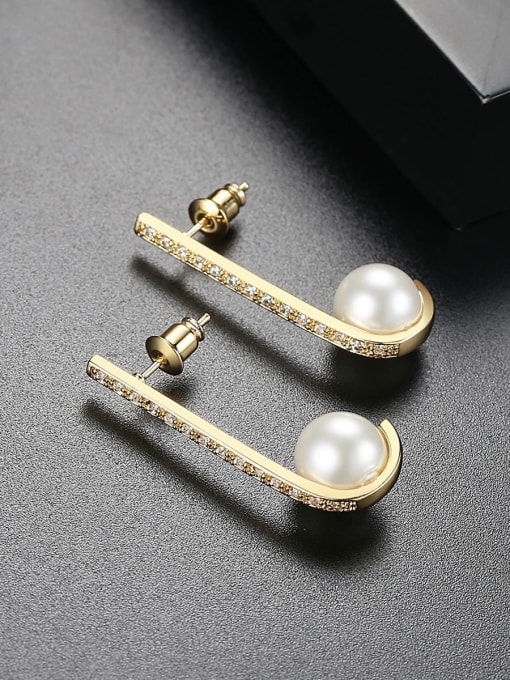 BLING SU Copper inlaid AAA zircon pearl creative LADIES EARRINGS GIFT 2