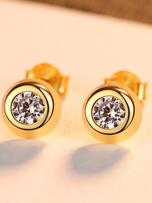 gold 925 Sterling Silver With Cubic Zirconia Simplistic Round Stud Earrings