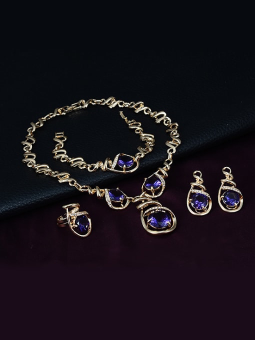 BESTIE Alloy Imitation-gold Plated Vintage style Purple Stones Four Pieces Jewelry Set 1
