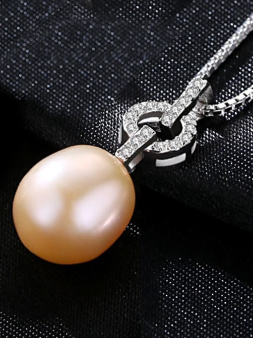Pink Pure silver 10-11mm natural pearl necklace