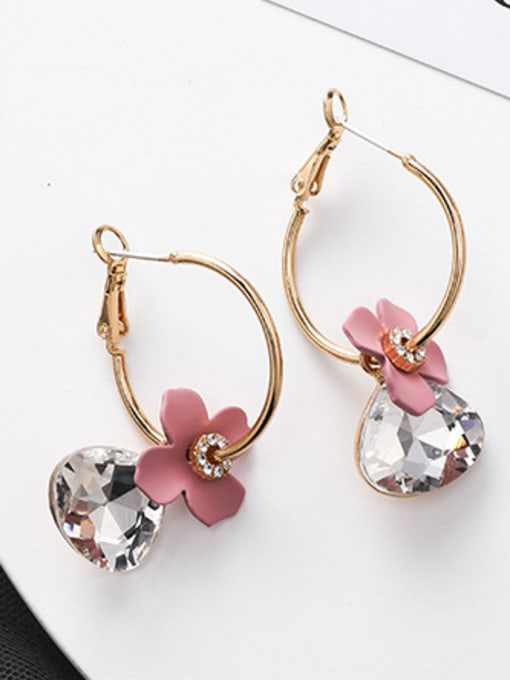 A Pink Alloy With Cubic Zirconia  Fashion Acrylic  Flower Hoop Earrings