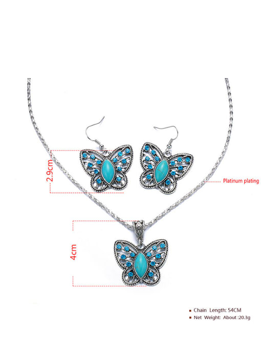 Ronaldo Alloy Platinum Plated Stone Butterfly Two Pieces Jewelry Set 1