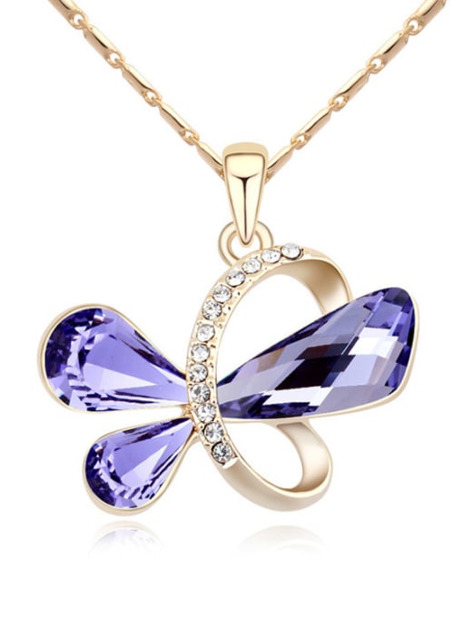 purple Exquisite Elegant austrian Crystals Butterfly Pendant Alloy Necklace