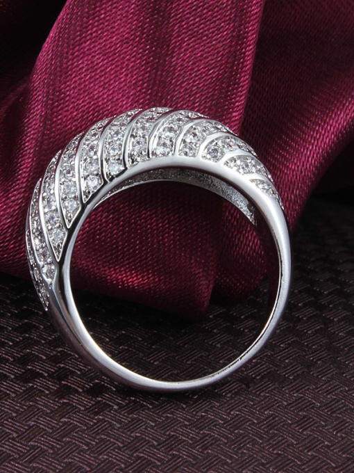 SANTIAGO Exquisite 18K White Gold Plated Geometric Zircon Ring 1