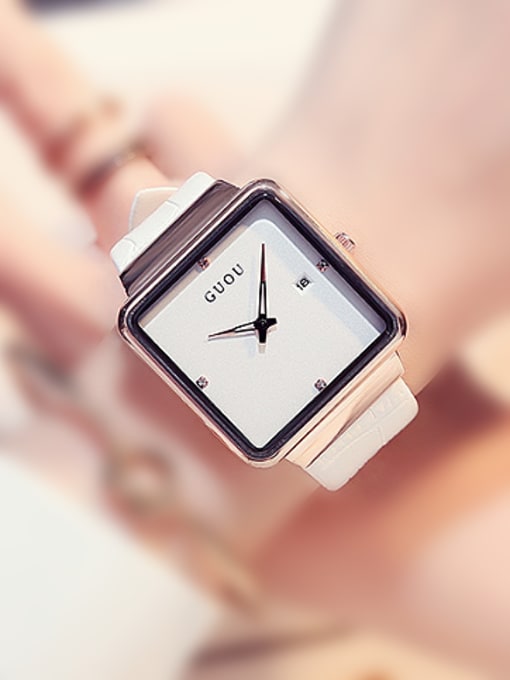 White GUOU Brand Simple Square Watch