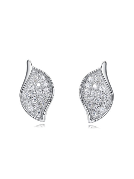 CEIDAI Tiny Shiny Zirconias-covered Leaf 925 Silver Stud Earrings 0