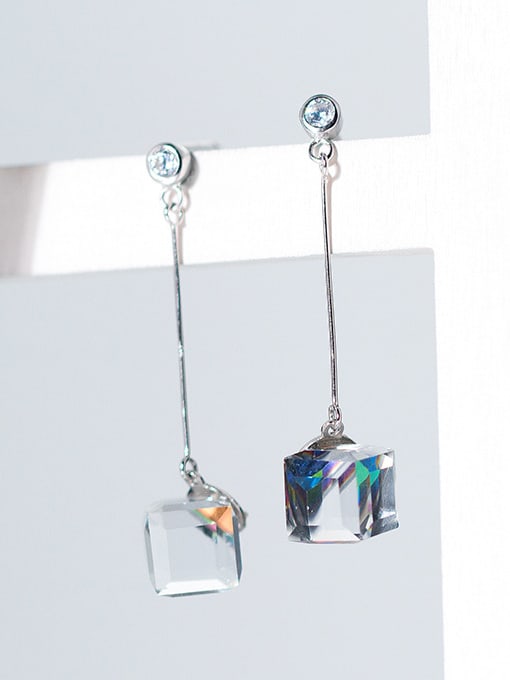 Rosh Temperament Square Shaped Crystal S925 Silver Drop Earrings 1