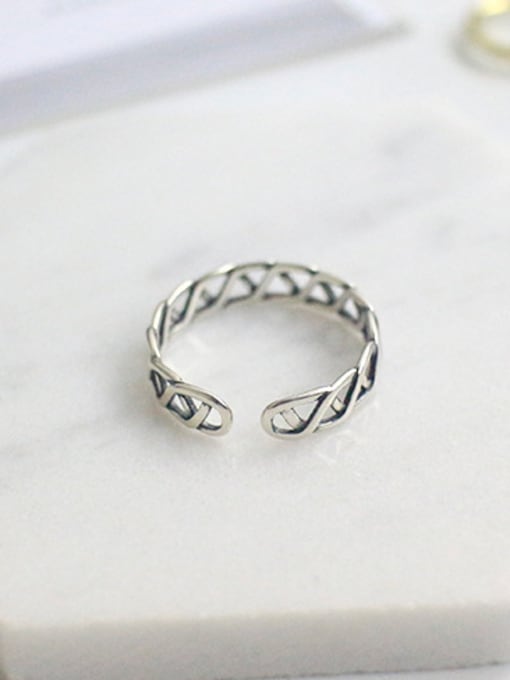 DAKA Simple Hollow Woven Silver Opening Ring 2