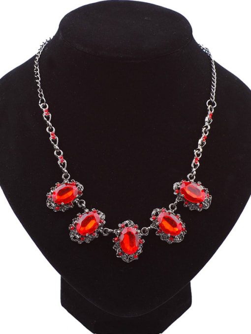 Red Fashion Oval Stones Rhinestones Alloy Necklace