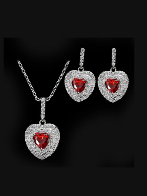 L.WIN Heart Shaped Zircon earring Necklace Jewelry Set 2