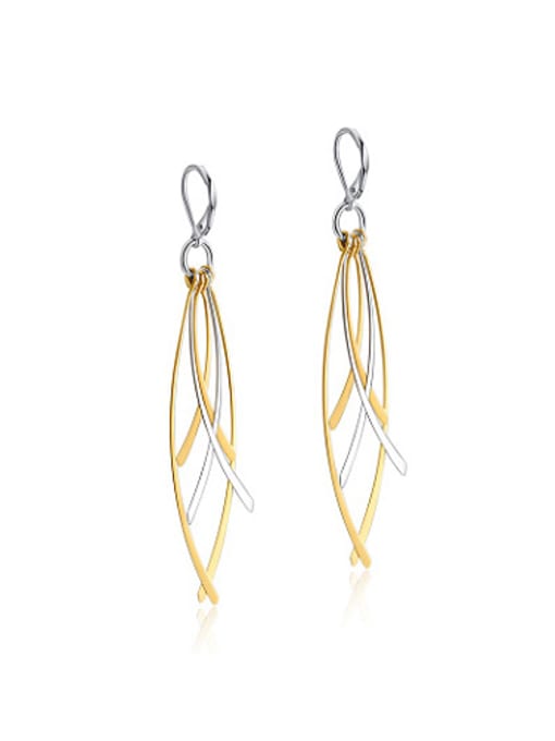 golden Elegant Double Color Design Leaf Shaped Drop Earrings