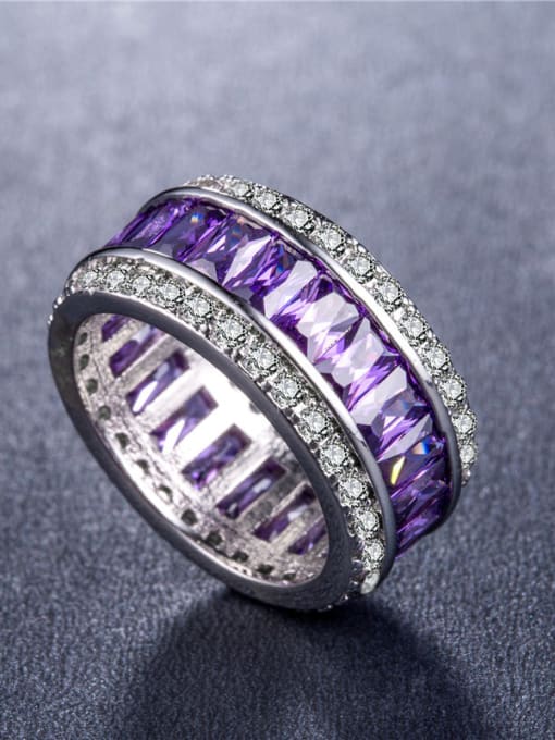 Dark purple Copper With 18k White Gold Plated Cubic Zirconia Trendy Cocktail Rings