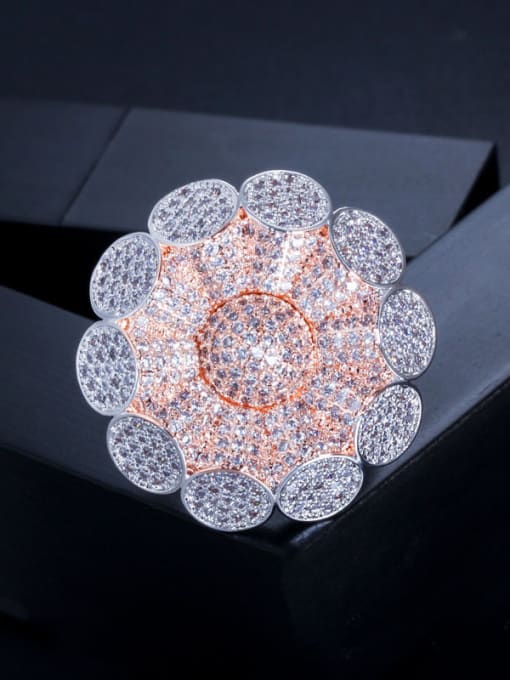 L.WIN Copper With Cubic Zirconia Luxury Flower Statement Rings 0