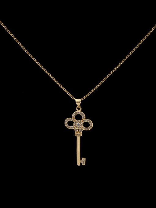Golden White cz Flower Key Copper Necklace