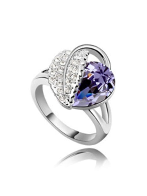 purple Fashion Water Drop austrian Crystal Leaf Alloy Ring