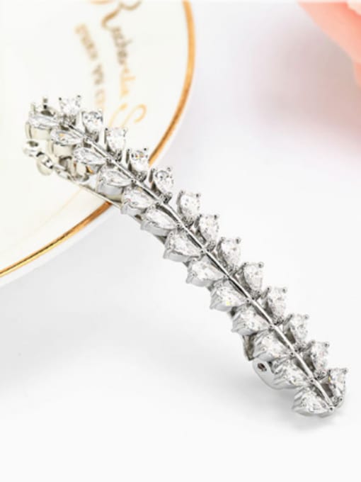 Wei Jia Simple Zirconias-studded Leaves Copper Hairpin 2