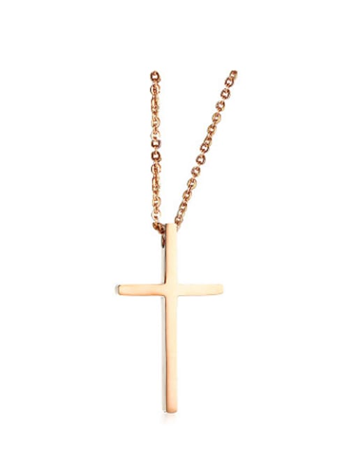 CONG Couples Rose Gold Plated Cross Shaped Titanium Necklace 0