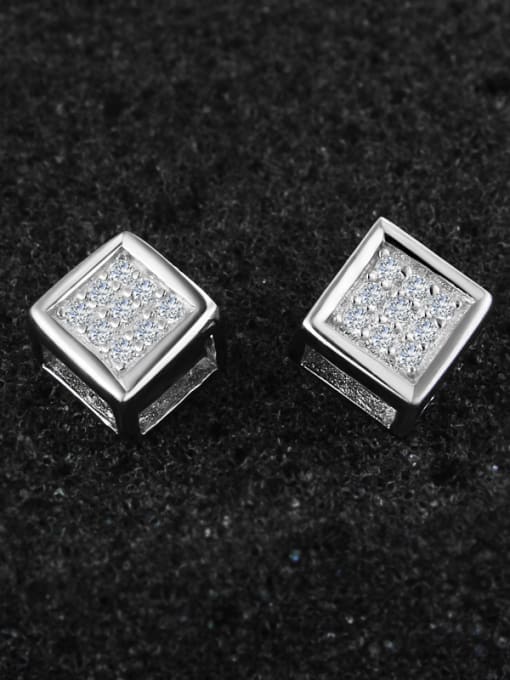 SANTIAGO Simple Shiny Zirconias 925 Sterling Silver Cube Stud Earrings 0