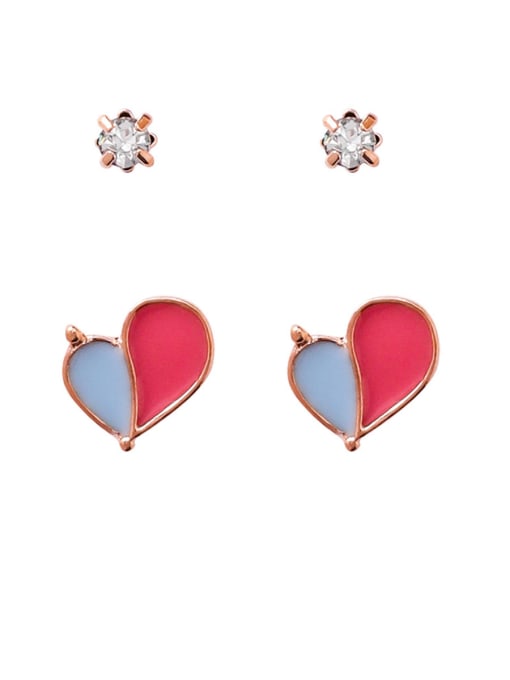 A Red and Blue Alloy With Rose Gold Plated Cute Heart Stud Earrings