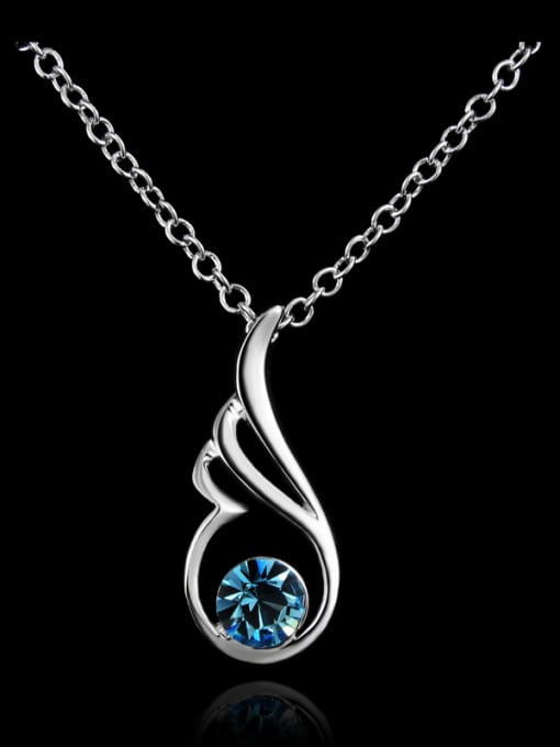 SANTIAGO Elegant Hollow Angel Wing Blue Crystal 925 Sterling Silver Pendant
