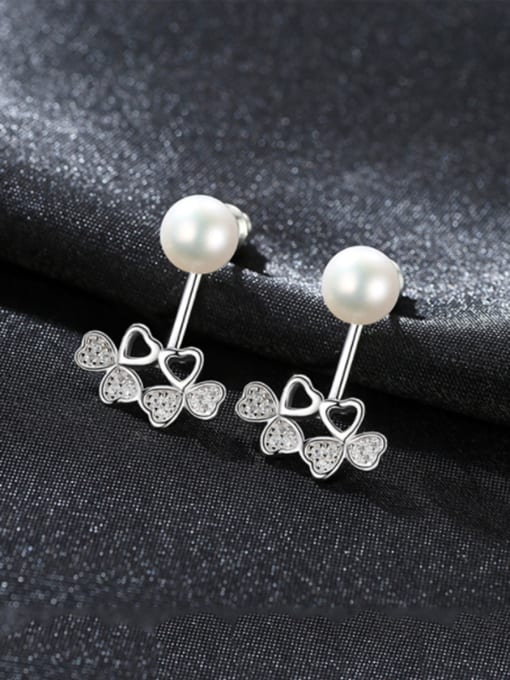 White -1E01 925 Sterling Silver With Platinum Plated Simplistic Flower Drop Earrings