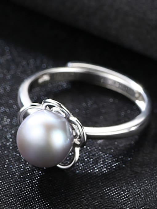 Grey Sterling Silver 9-9.5mm natural  pearls free size ring