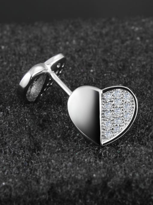 SANTIAGO 925 Sterling Silver Simple Heart Tiny Cubic ZIrconias Stud Earrings 1