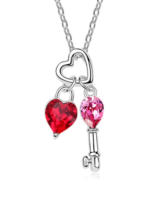 Red Fashion Little Heart Key austrian Crystals Pendant Necklace