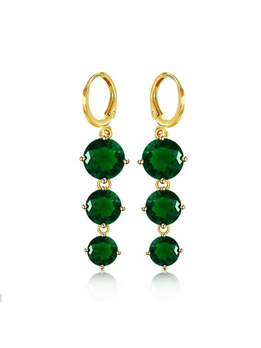 green Copper Alloy 24K Gold Plated Zircon Women Drop stud Earring