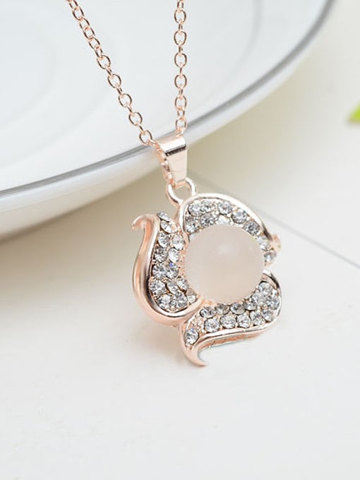 BESTIE Alloy Rose Gold Plated Fashion Rhinestones and Opal Flower-shaped Two Pieces Jewelry Set 1