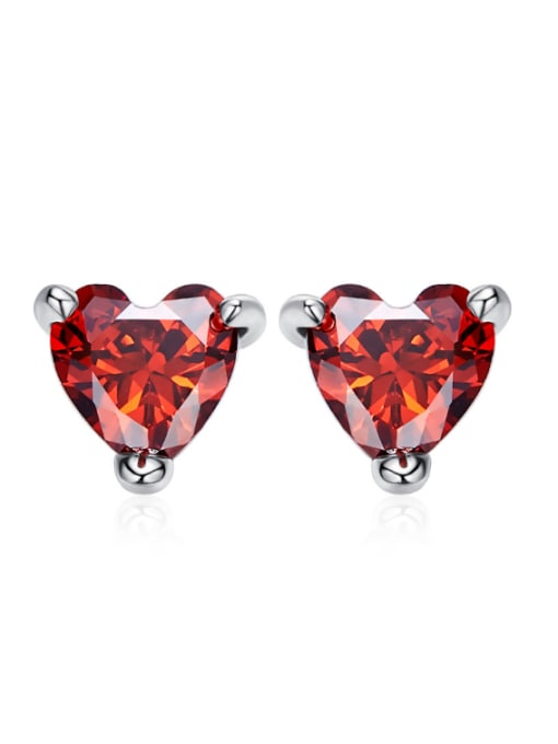 CEIDAI Tiny Heart Red Zircon 925 Silver Stud Earrings 0