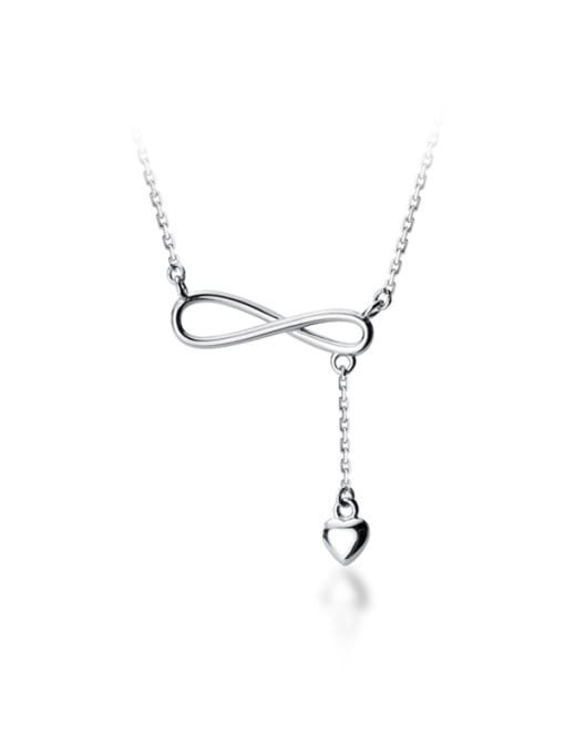 Rosh 925 Sterling Silver With Platinum Plated Simplistic  Smooth  Bowknot Necklaces