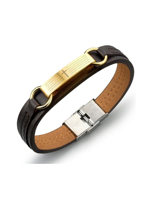 1 Fashion Gold Plated Artificial Leather Titanium Bracelet