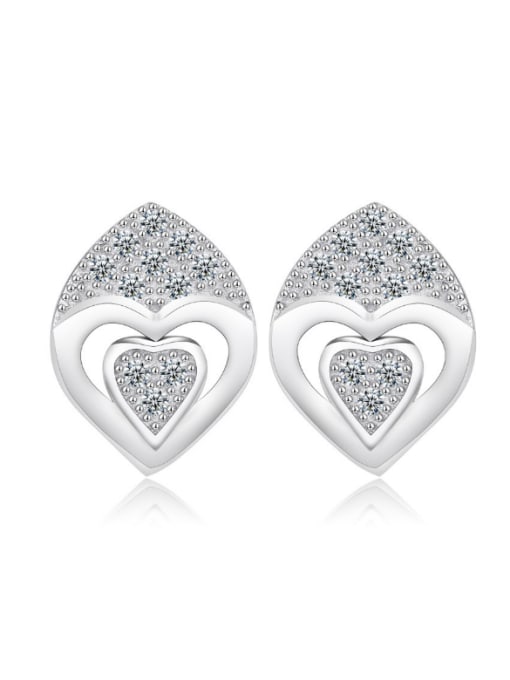 platinum plated Water Drop Heart Pattern Stud Earrings